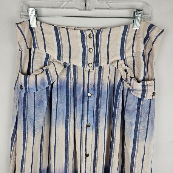 Free People Loose Change Maxi Skirt Size 12 Blue Striped Tie Dye Boho Linen - Picture 4 of 10